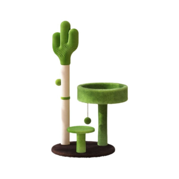 CactusCuddle Compact Cat Scratching Post with Cactus Design, Plush Perch, Sisal Column, and Hanging Toy - Indoor Cat Play Tower, Green