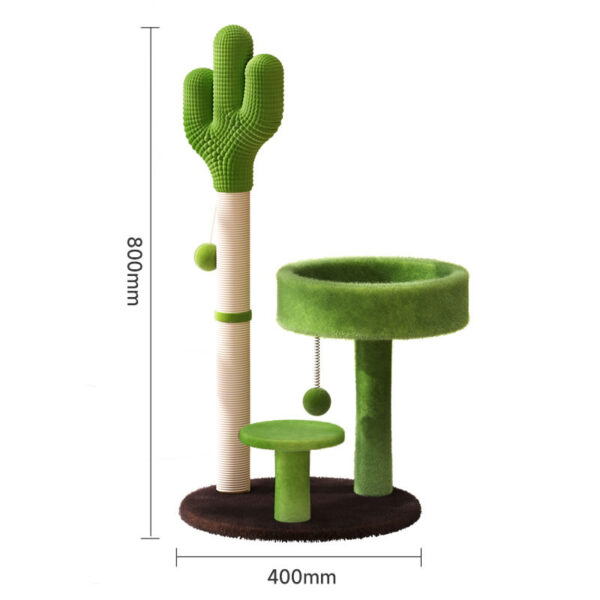 CactusCuddle Compact Cat Scratching Post with Cactus Design, Plush Perch, Sisal Column, and Hanging Toy - Indoor Cat Play Tower, Green