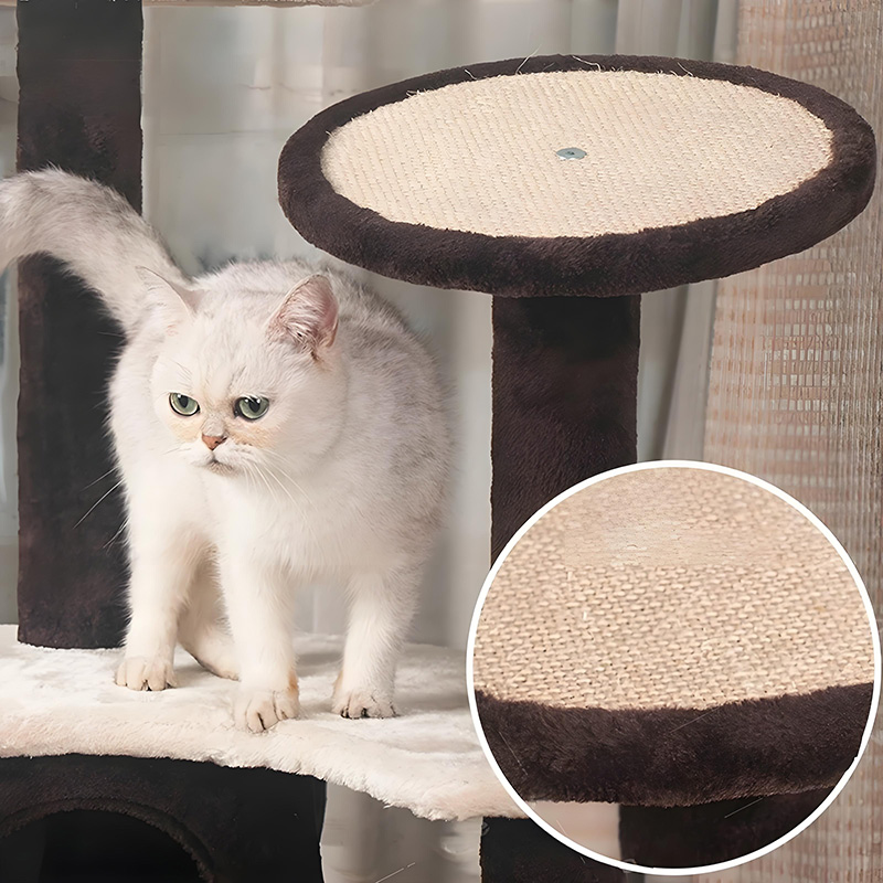 Multi-level cat tree for large cats with plush platforms and scratching posts