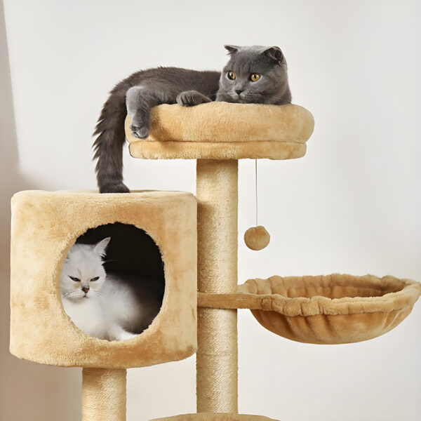 Tall cat tower with condos and scratching posts for cats