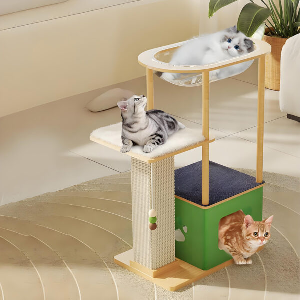 Small cat tree with hammock and perch for cats