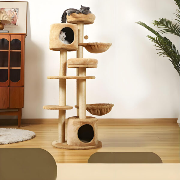 Tall cat tower with condos and scratching posts for cats